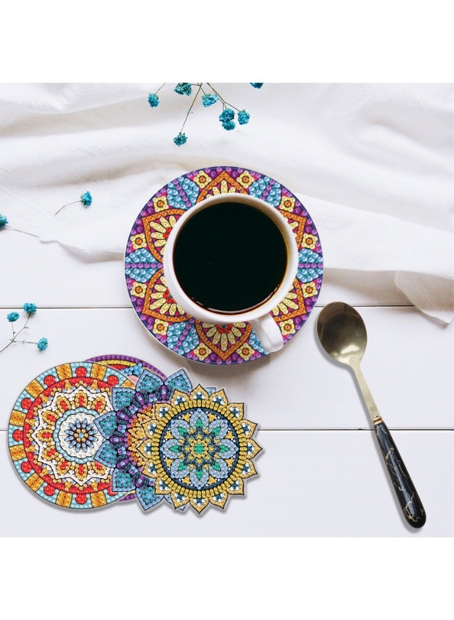 عِيشَالِي طقم من 8 قطع من قواعد الأكواب لطلاء الماس DIY مع حامل، قواعد أكواب أكريليك بنمط ماندالا مع قاعدة PVC متينة، مجموعة فنون وحرف يدوية للكبار والأطفال BD102 - Image 4